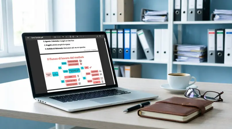 Flusso di lavoro del metodo di gestione del tempo visualizzato su laptop